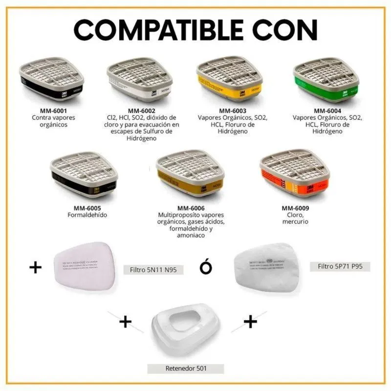 Respirador reusable media cara con quick latch 3M mod.MM-6502QL - Image 6