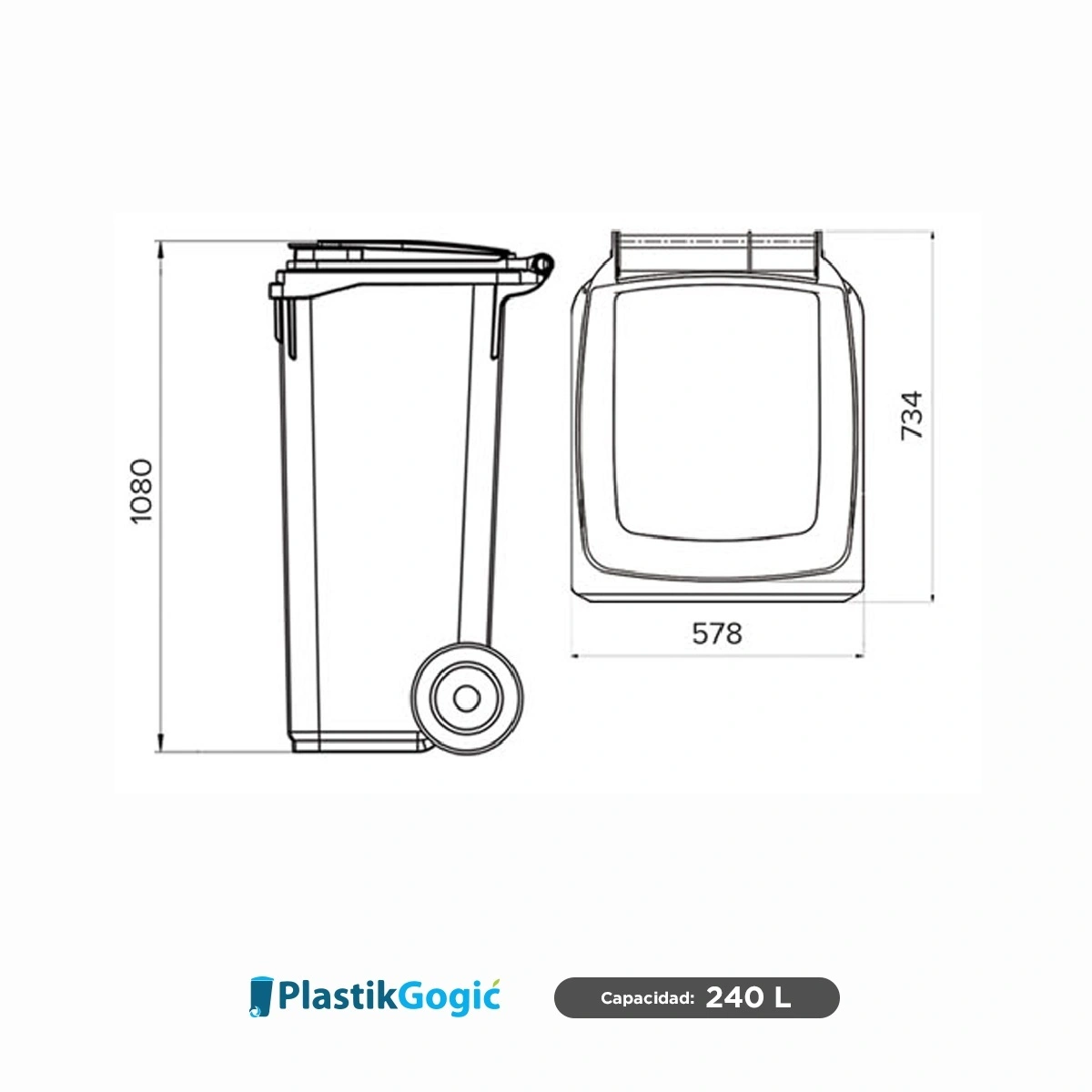 Contenedor con 2 ruedas y pedal Plastik Gogic 240 L - Image 4