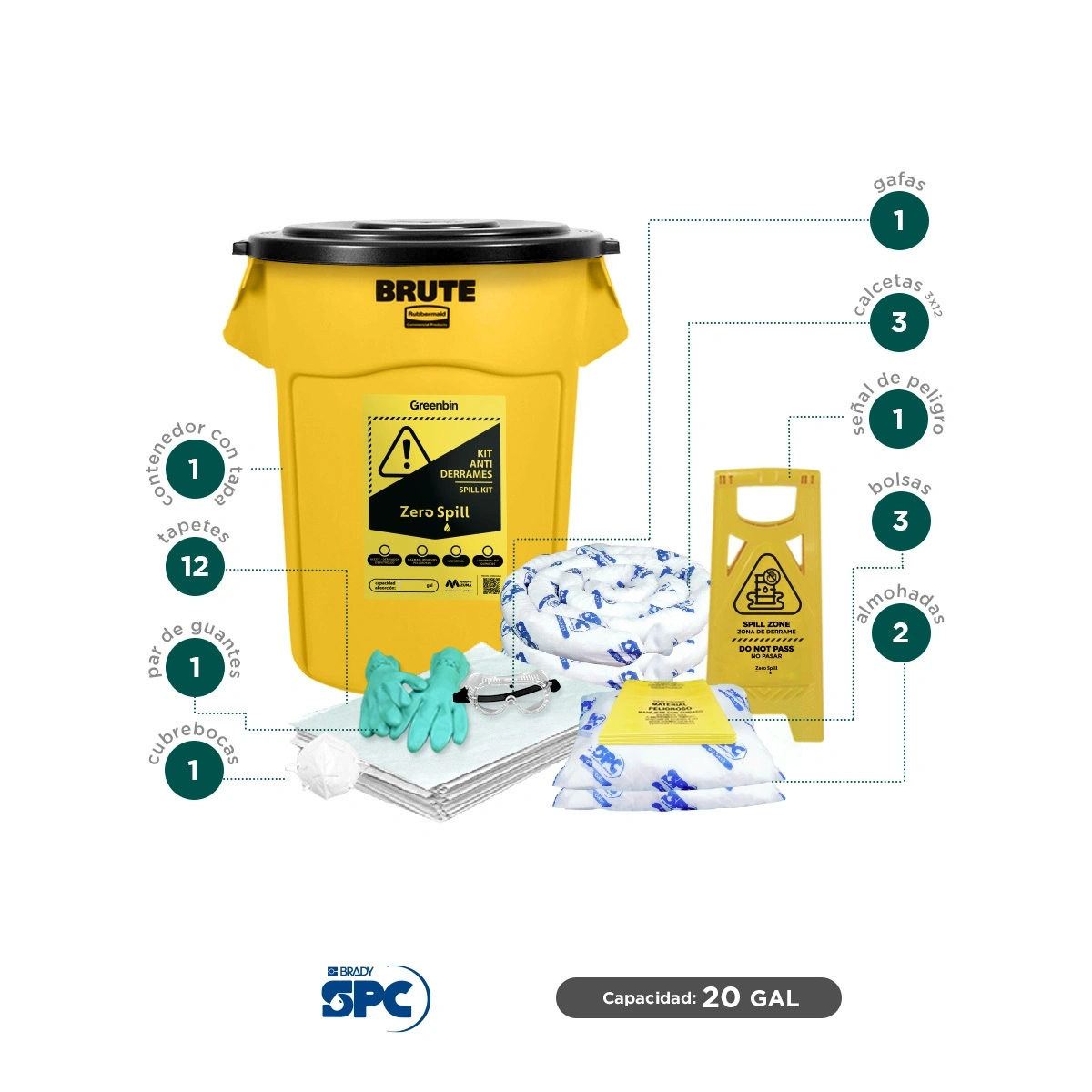 Kit antiderrames para aceite y derivados del petróleo SPC 20 Gal | absorción 16 Gal - Imagen 2
