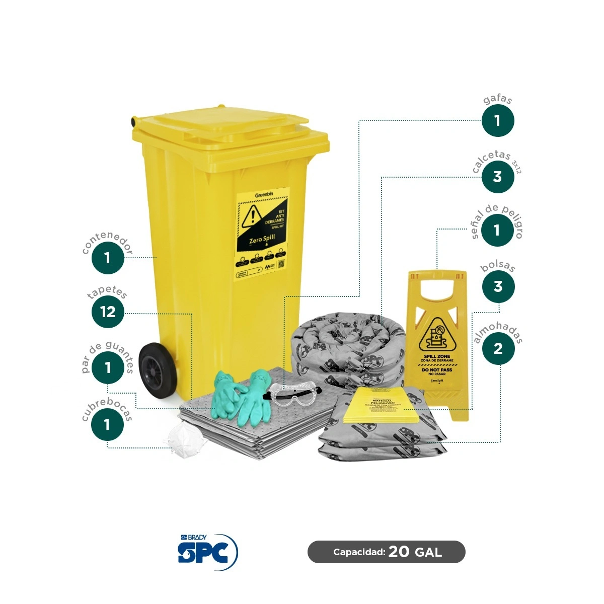 Kit antiderrames móvil universal SPC 20 Gal | absorción 16 Gal - Image 2