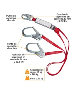 Alternative view of ESLINGA DOBLE CON ABSORBEDOR DE IMPACTO 3M Protecta PRO1340180