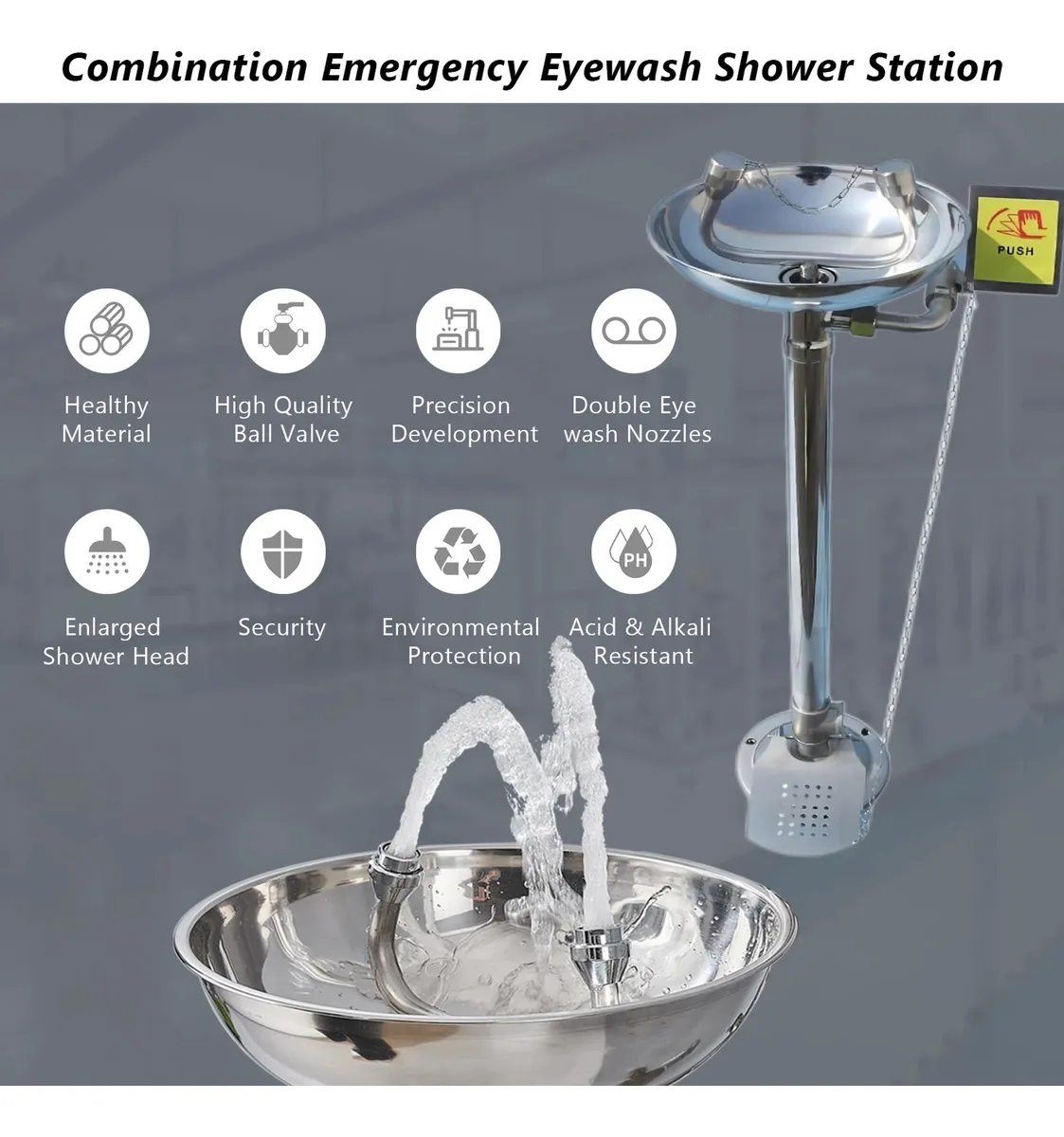 ESTACIÓN LAVAOJOS FIJO PARED CON PEDAL ACERO INOX (incluye servicio de instalación) - Image 6