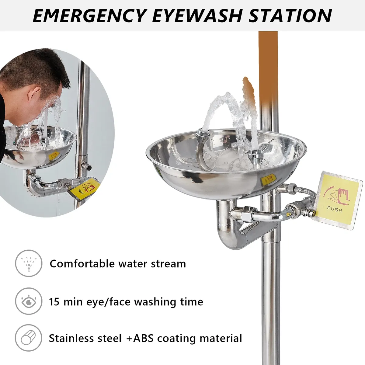 ESTACIÓN LAVAOJOS FIJO PARED CON PEDAL ACERO INOX (incluye servicio de instalación) - Image 7