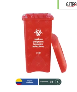 COMBO BOTE DE BASURA RPBI TAPA VAIVÉN 35 LITROS + PAQUETE 100 BOLSAS RPBI Estra
