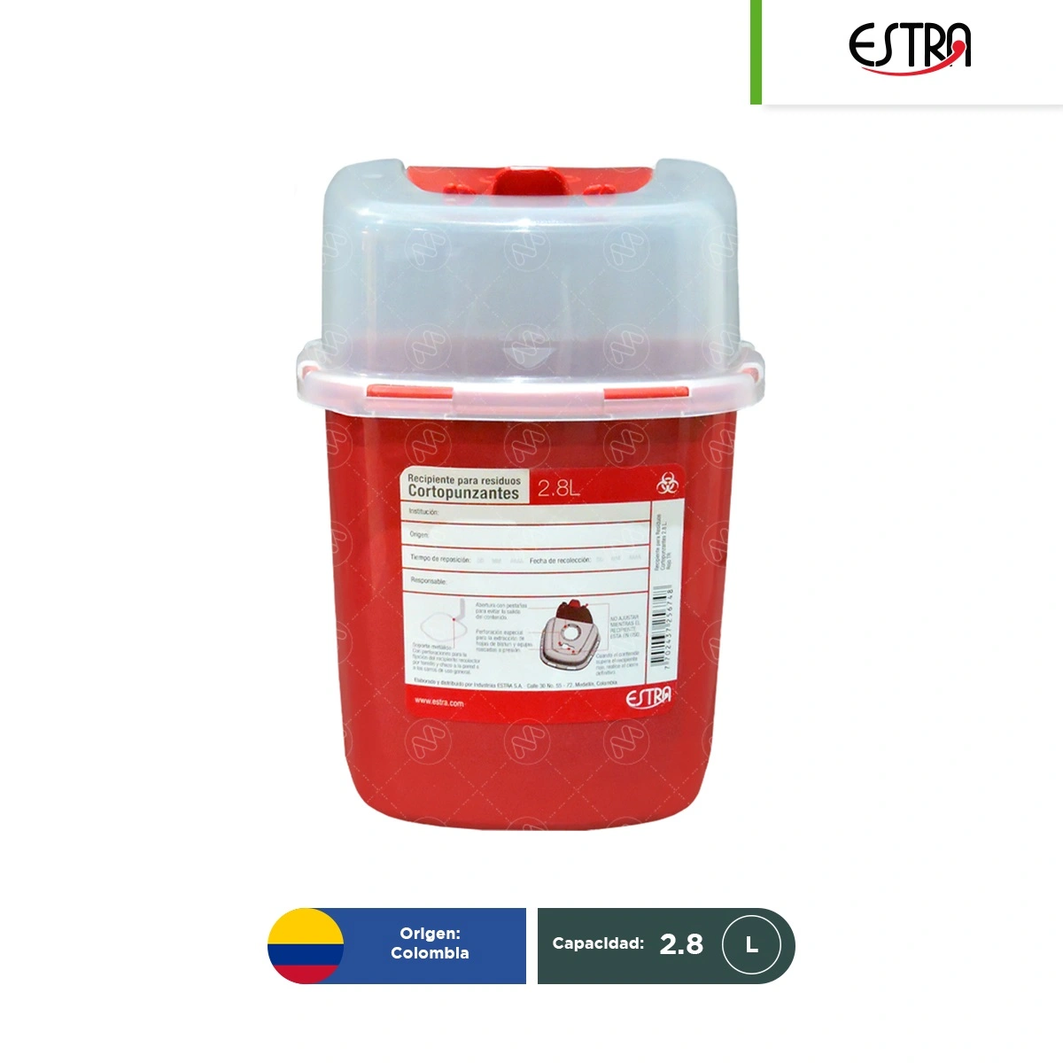 CONTENEDOR PARA PUNZOCORTANTES RPBI 2.8 LITROS Estra